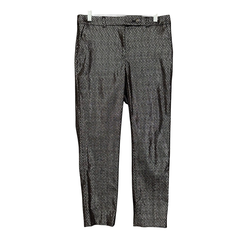 WHBM Slim Ankle Pants Womens 4R Black Silver Metallic Jacquard Holiday NWT